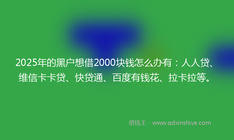 2025年的黑户想借2000块钱怎么办有：人人贷、维信卡卡贷、快贷通、百度有钱花、拉卡拉等。