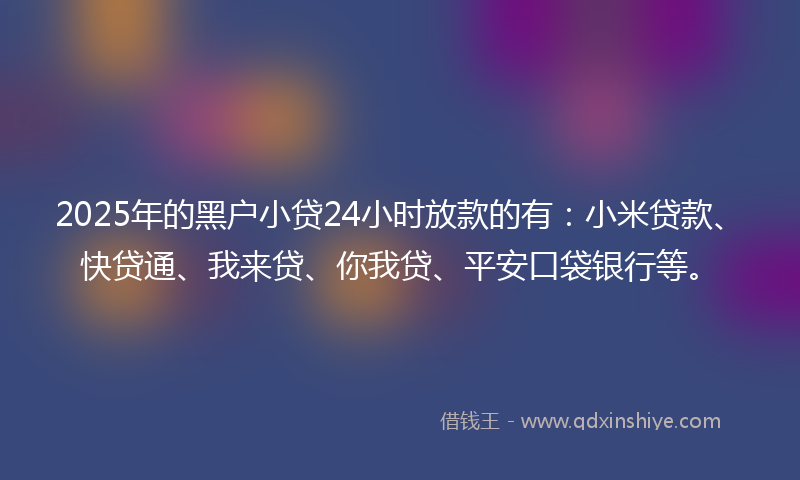 2025年的黑户小贷24小时放款的有：小米贷款、快贷通、我来贷、你我贷、平安口袋银行等。