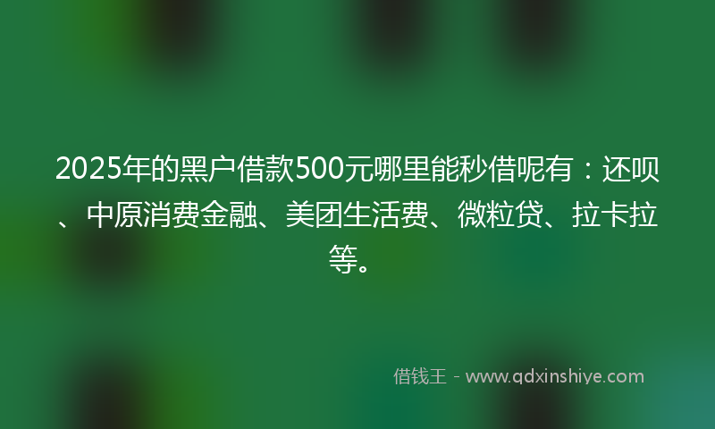 2025年的黑户借款500元哪里能秒借呢有：还呗、中原消费金融、美团生活费、微粒贷、拉卡拉等。