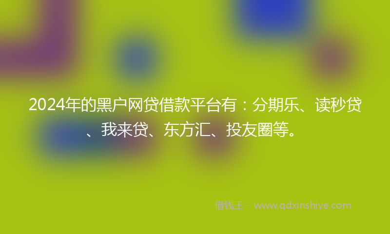 2024年的黑户网贷借款平台有：分期乐、读秒贷、我来贷、东方汇、投友圈等。