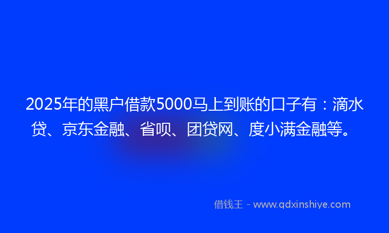 2025年的黑户借款5000马上到账的口子有：滴水贷、京东金融、省呗、团贷网、度小满金融等。