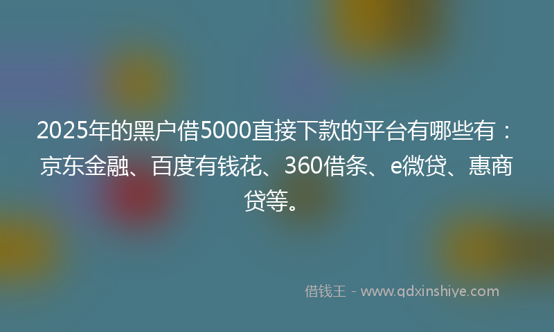 2025年的黑户借5000直接下款的平台有哪些有：京东金融、百度有钱花、360借条、e微贷、惠商贷等。