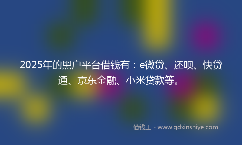 2025年的黑户平台借钱有：e微贷、还呗、快贷通、京东金融、小米贷款等。