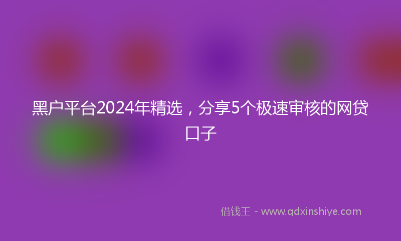 黑户平台2024年精选，分享5个极速审核的网贷口子