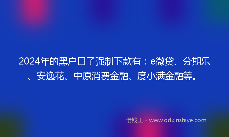 2024年的黑户口子强制下款有：e微贷、分期乐、安逸花、中原消费金融、度小满金融等。