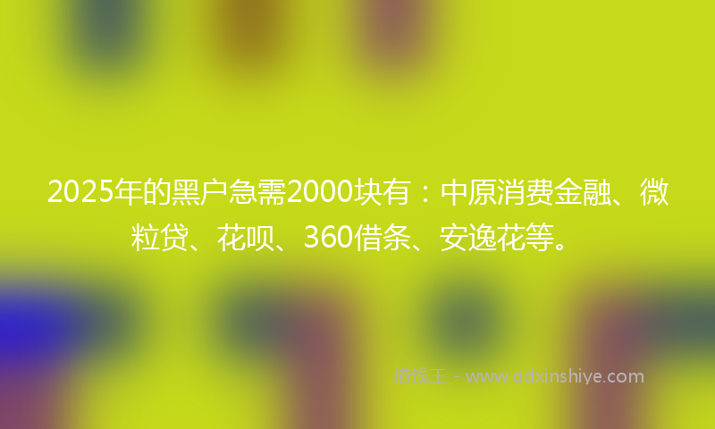 2025年的黑户急需2000块有：中原消费金融、微粒贷、花呗、360借条、安逸花等。