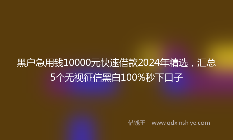 黑户急用钱10000元快速借款2024年精选，汇总5个无视征信黑白100%秒下口子