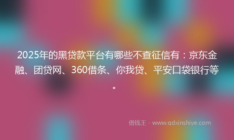 2025年的黑贷款平台有哪些不查征信有：京东金融、团贷网、360借条、你我贷、平安口袋银行等。