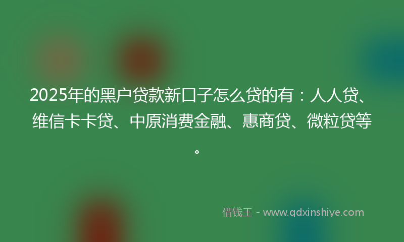2025年的黑户贷款新口子怎么贷的有：人人贷、维信卡卡贷、中原消费金融、惠商贷、微粒贷等。