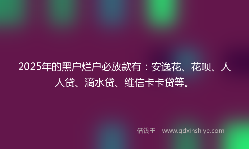2025年的黑户烂户必放款有：安逸花、花呗、人人贷、滴水贷、维信卡卡贷等。