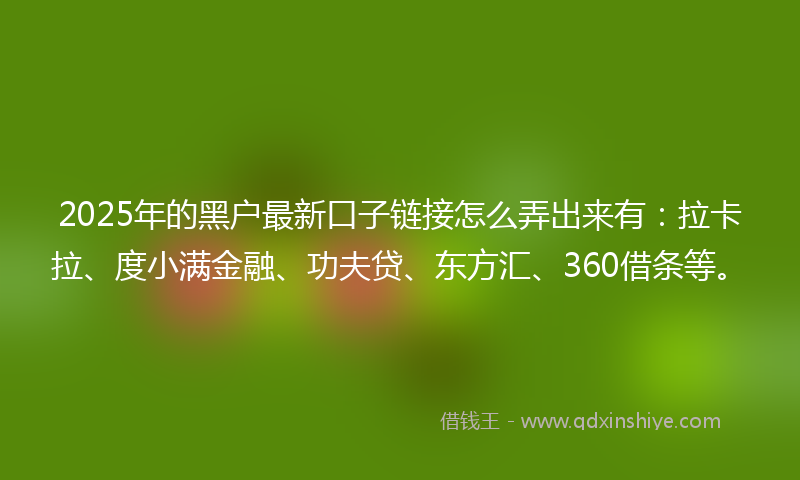2025年的黑户最新口子链接怎么弄出来有：拉卡拉、度小满金融、功夫贷、东方汇、360借条等。
