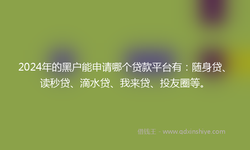 2024年的黑户能申请哪个贷款平台有：随身贷、读秒贷、滴水贷、我来贷、投友圈等。