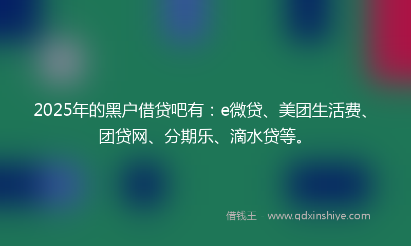2025年的黑户借贷吧有：e微贷、美团生活费、团贷网、分期乐、滴水贷等。