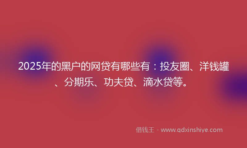 2025年的黑户的网贷有哪些有：投友圈、洋钱罐、分期乐、功夫贷、滴水贷等。