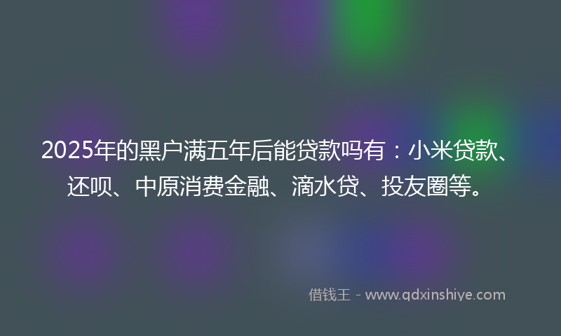 2025年的黑户满五年后能贷款吗有：小米贷款、还呗、中原消费金融、滴水贷、投友圈等。