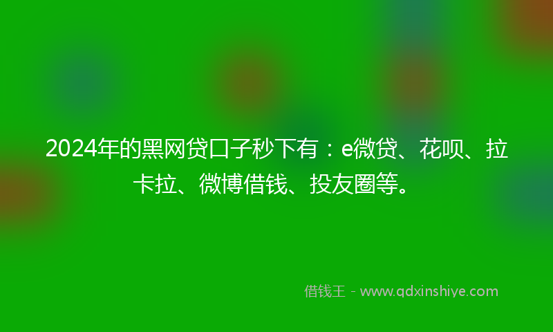 2024年的黑网贷口子秒下有：e微贷、花呗、拉卡拉、微博借钱、投友圈等。