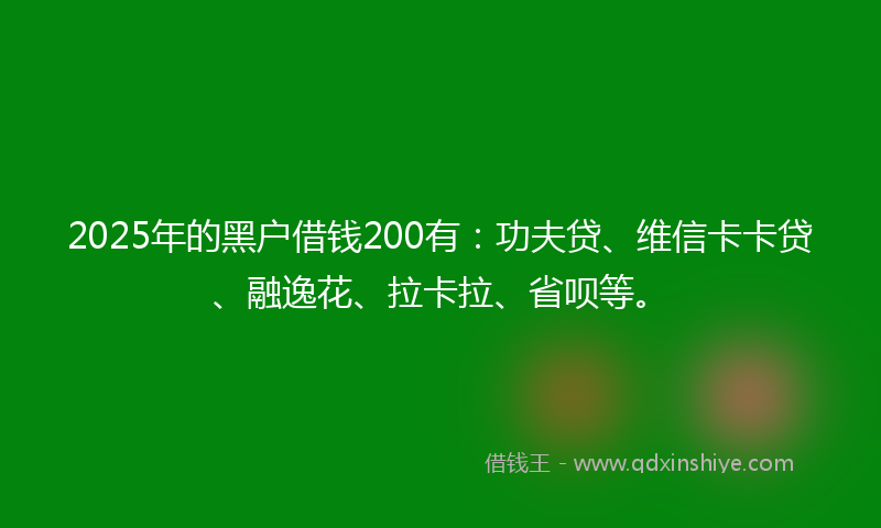 2025年的黑户借钱200有：功夫贷、维信卡卡贷、融逸花、拉卡拉、省呗等。