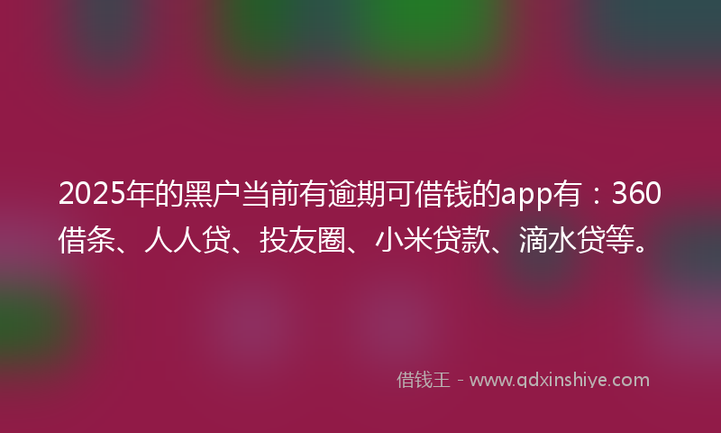 2025年的黑户当前有逾期可借钱的app有：360借条、人人贷、投友圈、小米贷款、滴水贷等。