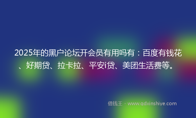 2025年的黑户论坛开会员有用吗有：百度有钱花、好期贷、拉卡拉、平安i贷、美团生活费等。