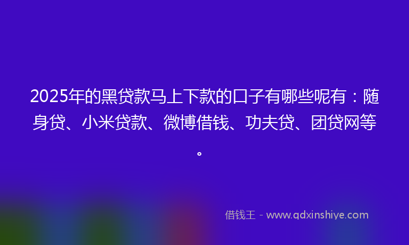 2025年的黑贷款马上下款的口子有哪些呢有：随身贷、小米贷款、微博借钱、功夫贷、团贷网等。