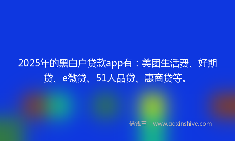 2025年的黑白户贷款app有：美团生活费、好期贷、e微贷、51人品贷、惠商贷等。