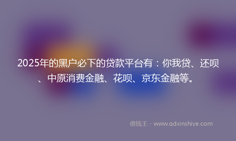 2025年的黑户必下的贷款平台有：你我贷、还呗、中原消费金融、花呗、京东金融等。