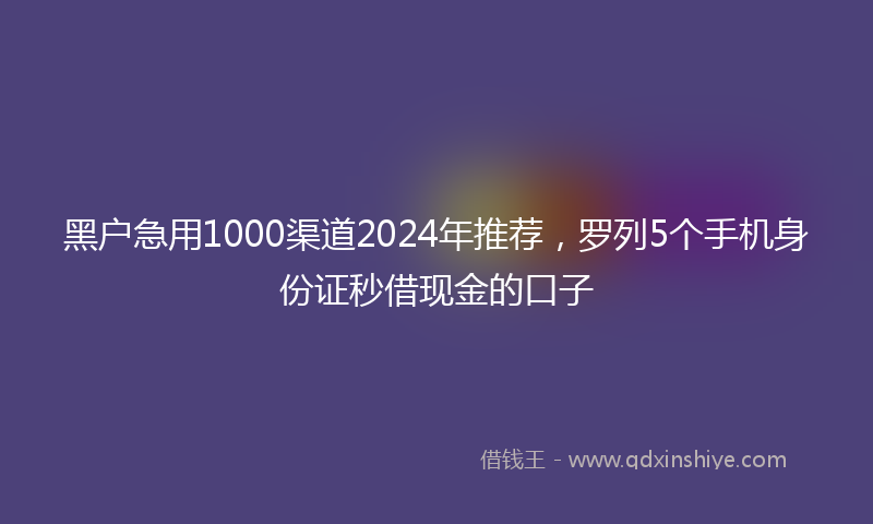 黑户急用1000渠道2024年推荐，罗列5个手机身份证秒借现金的口子