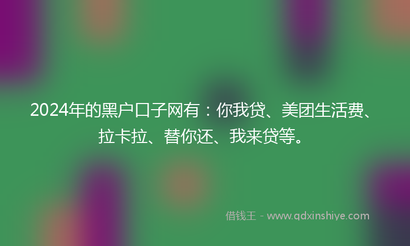 2024年的黑户口子网有：你我贷、美团生活费、拉卡拉、替你还、我来贷等。
