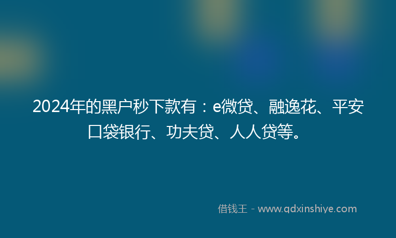 2024年的黑户秒下款有：e微贷、融逸花、平安口袋银行、功夫贷、人人贷等。
