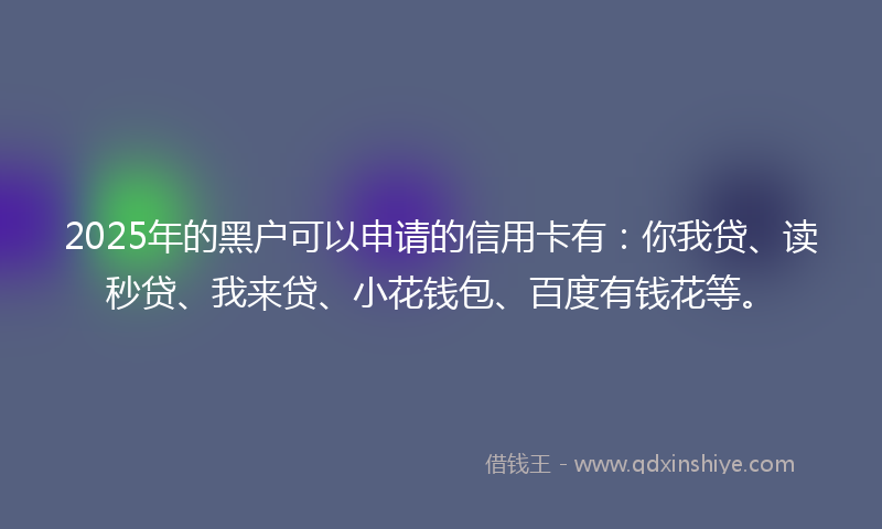 2025年的黑户可以申请的信用卡有：你我贷、读秒贷、我来贷、小花钱包、百度有钱花等。