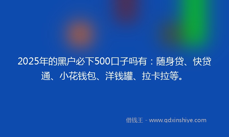 2025年的黑户必下500口子吗有：随身贷、快贷通、小花钱包、洋钱罐、拉卡拉等。