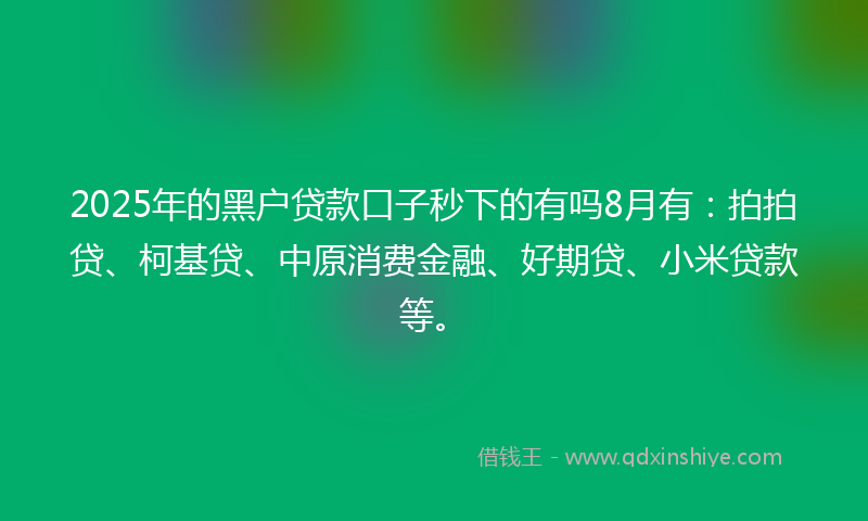 2025年的黑户贷款口子秒下的有吗8月有：拍拍贷、柯基贷、中原消费金融、好期贷、小米贷款等。