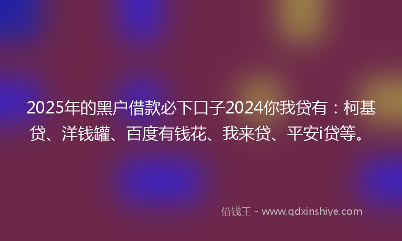 2025年的黑户借款必下口子2024你我贷有：柯基贷、洋钱罐、百度有钱花、我来贷、平安i贷等。