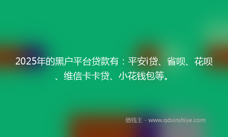 2025年的黑户平台贷款有：平安i贷、省呗、花呗、维信卡卡贷、小花钱包等。