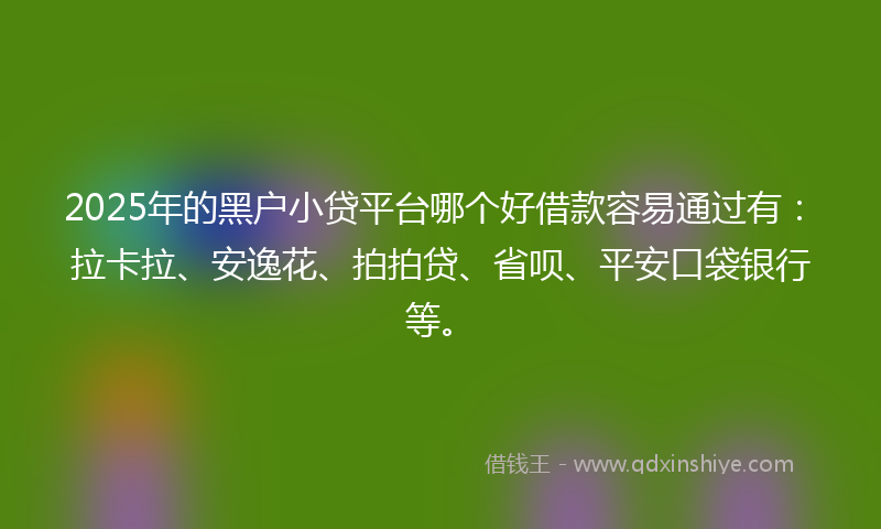 2025年的黑户小贷平台哪个好借款容易通过有：拉卡拉、安逸花、拍拍贷、省呗、平安口袋银行等。