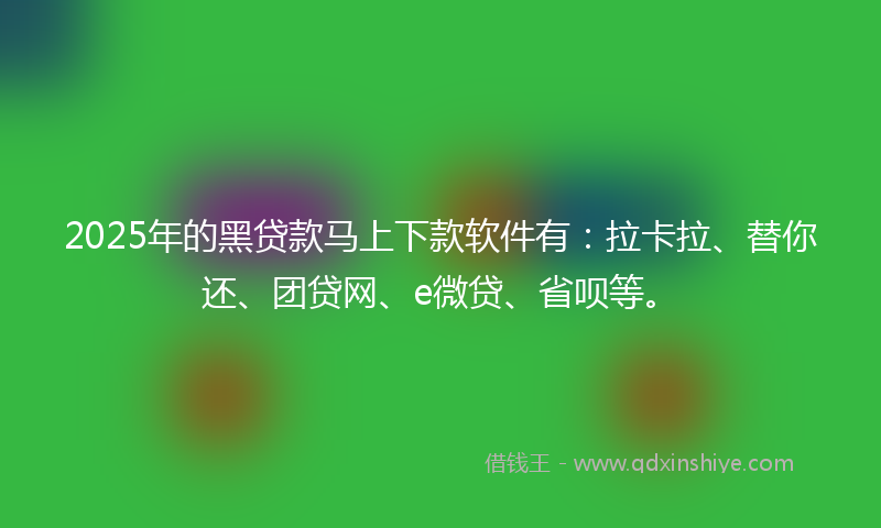 2025年的黑贷款马上下款软件有：拉卡拉、替你还、团贷网、e微贷、省呗等。