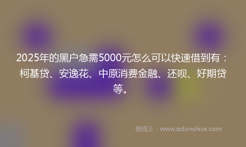 2025年的黑户急需5000元怎么可以快速借到有：柯基贷、安逸花、中原消费金融、还呗、好期贷等。