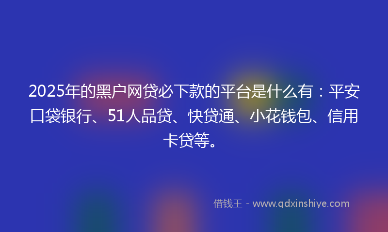 2025年的黑户网贷必下款的平台是什么有：平安口袋银行、51人品贷、快贷通、小花钱包、信用卡贷等。