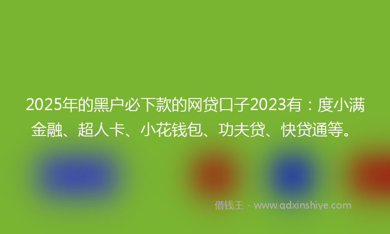2025年的黑户必下款的网贷口子2023有：度小满金融、超人卡、小花钱包、功夫贷、快贷通等。