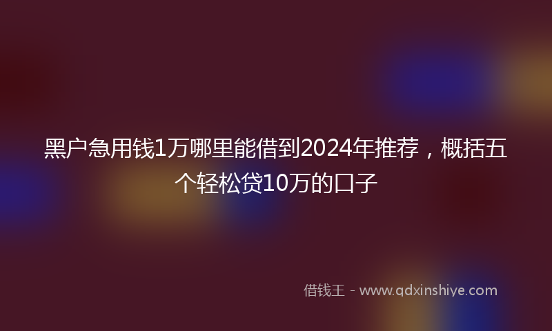 黑户急用钱1万哪里能借到2024年推荐，概括五个轻松贷10万的口子