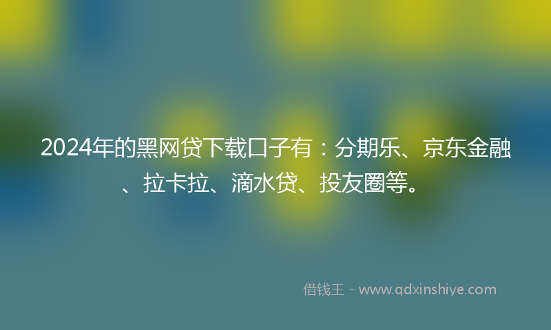 2024年的黑网贷下载口子有：分期乐、京东金融、拉卡拉、滴水贷、投友圈等。