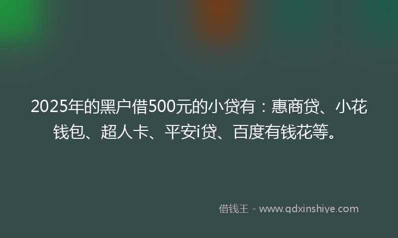 2025年的黑户借500元的小贷有：惠商贷、小花钱包、超人卡、平安i贷、百度有钱花等。