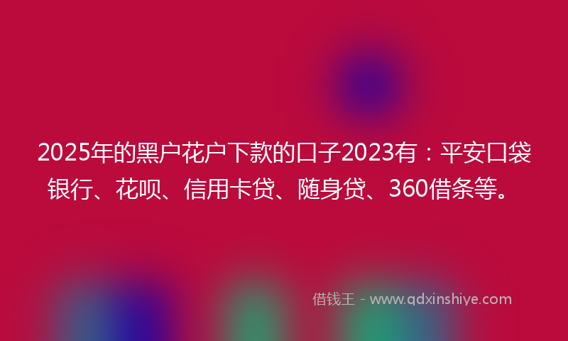 2025年的黑户花户下款的口子2023有：平安口袋银行、花呗、信用卡贷、随身贷、360借条等。