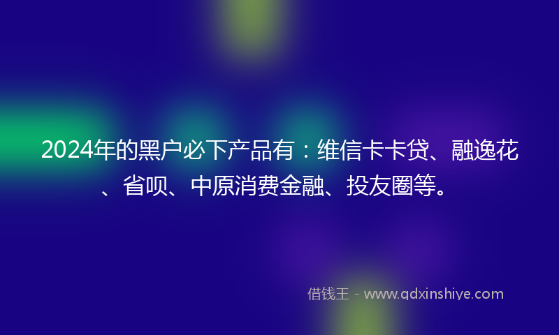 2024年的黑户必下产品有：维信卡卡贷、融逸花、省呗、中原消费金融、投友圈等。
