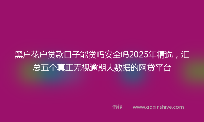 黑户花户贷款口子能贷吗安全吗2025年精选，汇总五个真正无视逾期大数据的网贷平台