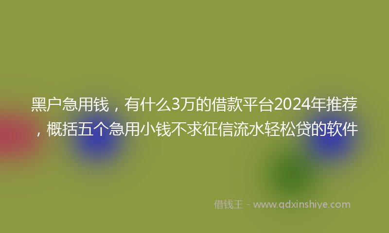 黑户急用钱，有什么3万的借款平台2024年推荐，概括五个急用小钱不求征信流水轻松贷的软件