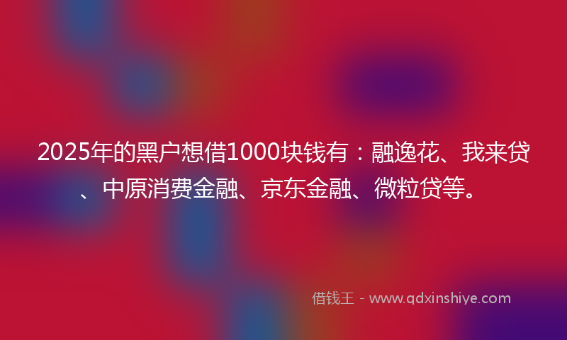2025年的黑户想借1000块钱有:融逸花、我来贷、中原消费金融、京东金融、微粒贷等。