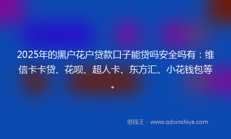2025年的黑户花户贷款口子能贷吗安全吗有：维信卡卡贷、花呗、超人卡、东方汇、小花钱包等。