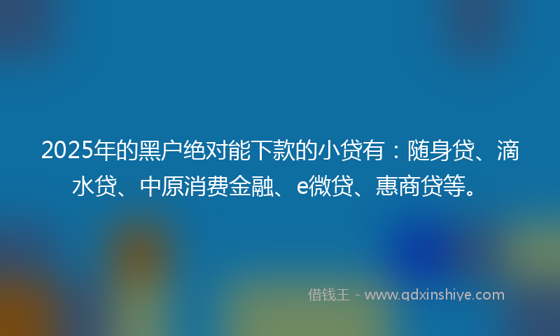 2025年的黑户绝对能下款的小贷有：随身贷、滴水贷、中原消费金融、e微贷、惠商贷等。