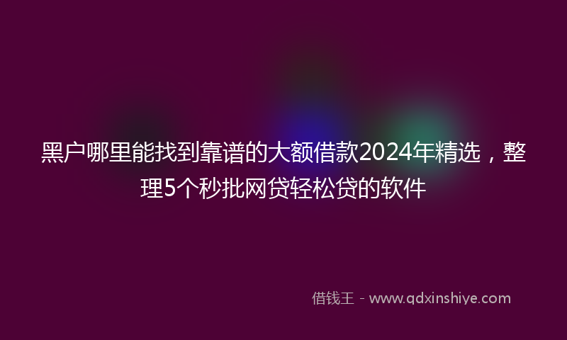 黑户哪里能找到靠谱的大额借款2024年精选，整理5个秒批网贷轻松贷的软件